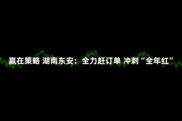 赢在策略 湖南东安：全力赶订单 冲刺“全年红”