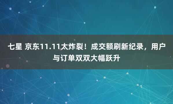 七星 京东11.11太炸裂！成交额刷新纪录，用户与订单双双大幅跃升