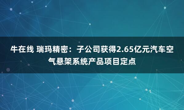 牛在线 瑞玛精密：子公司获得2.65亿元汽车空气悬架系统产品项目定点