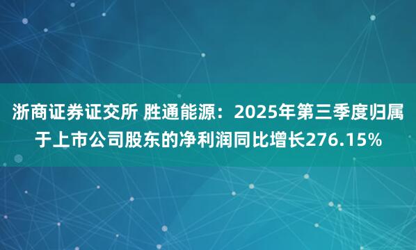 浙商证券证交所 胜通能源：2025年第三季度归属于上市公司股东的净利润同比增长276.15%